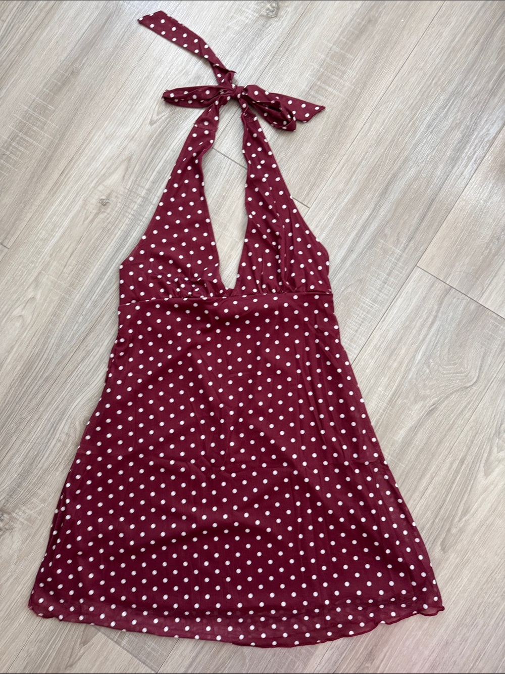 NWOT Halter Burgundy Polka Dot Dress, S